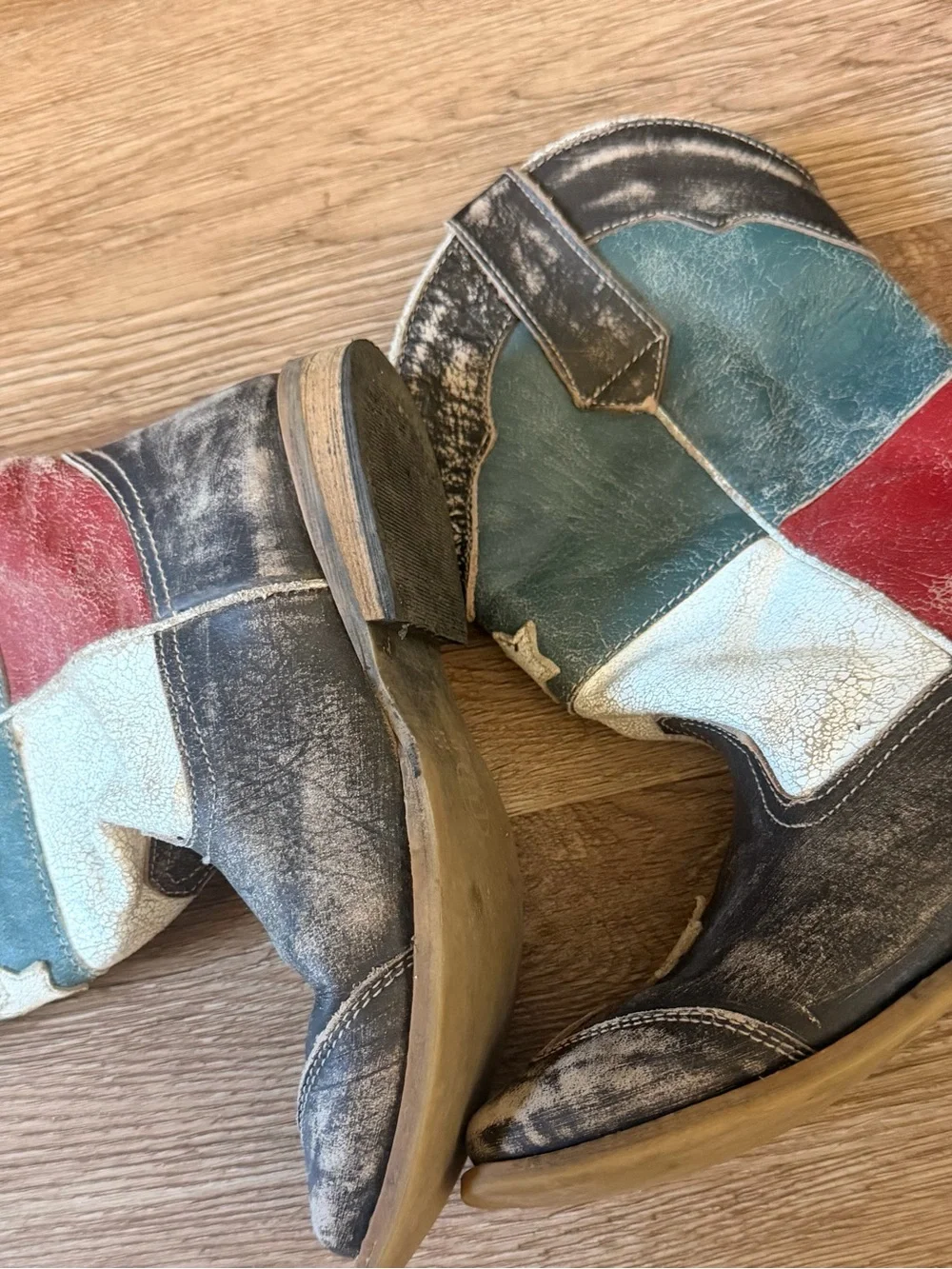 Roper Kids Western Flag Boots in Blue, White, Red, Brown